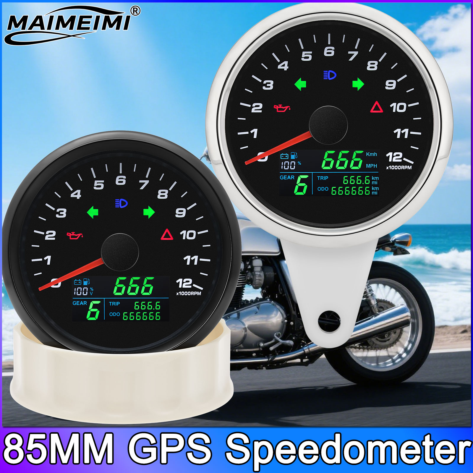 Motorcycle Gear Levels - 6 w 1 0-12000RPM Tachometr 85mm